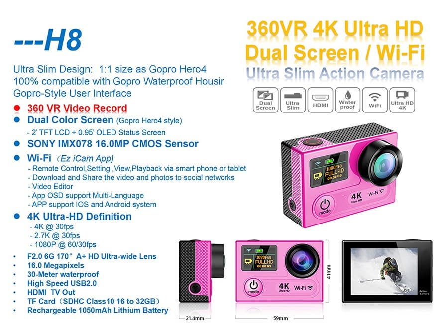 newest camcorder HD Sony sensor 4k camera H8 sports digi cam